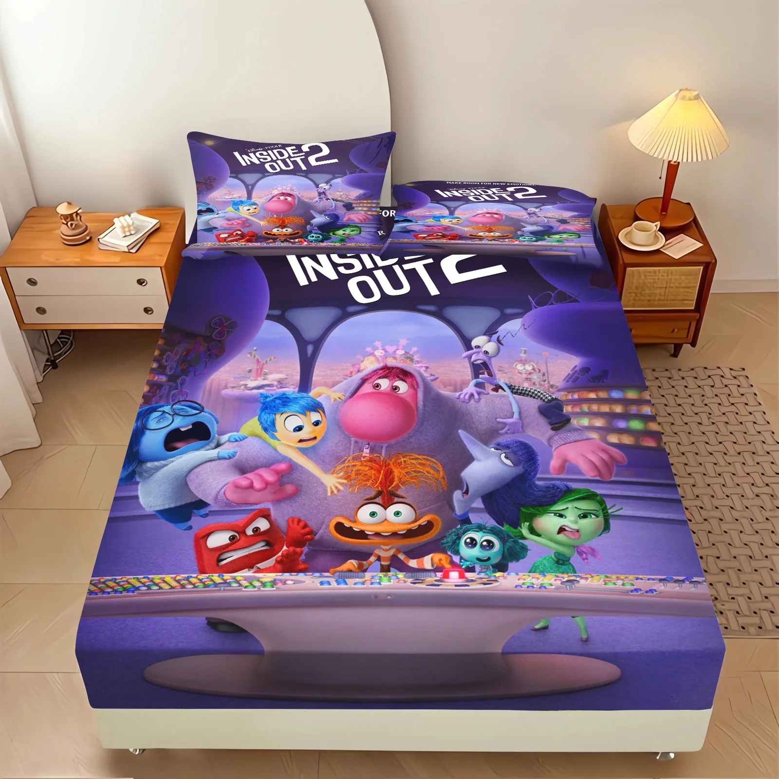 Inside Out  100% Polyester With Pillowcas Bedding Set  Fitted Sheet Bed Cover Full 3D Printed Children'S