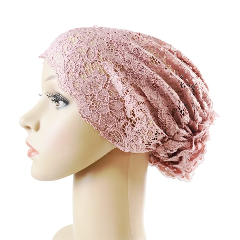 Gorro interior musulmán para mujer, Hijab, bufanda, gorro de encaje, turbante, pañuelo interior, pañuelo islámico de flor Ninja, gorro envolvente,