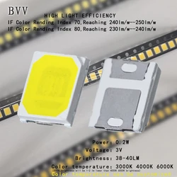 100PCS 2835 SMD LED Beads, High Light Efficiency Beads, Power: 0.2W, Brightness: 38-40LM, Light Efficiency: 230lm/w-240lm/w