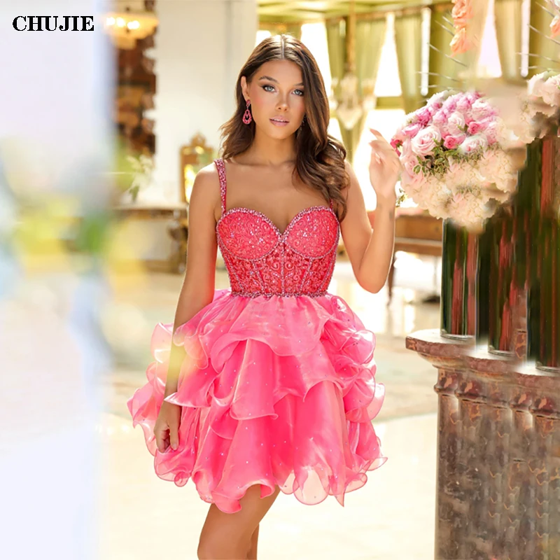 

Mini Homecoming Dresses Women Cocktail Dress Sequins A Line Tierd Floral Prom Gowns Lace Up Back Appliques Formal Occasion Gowns