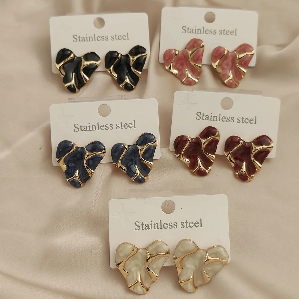 Trendy irregular love enamel stainless steel earrings, waterproof and non-fading heavy metal earrings, wedding party gifts