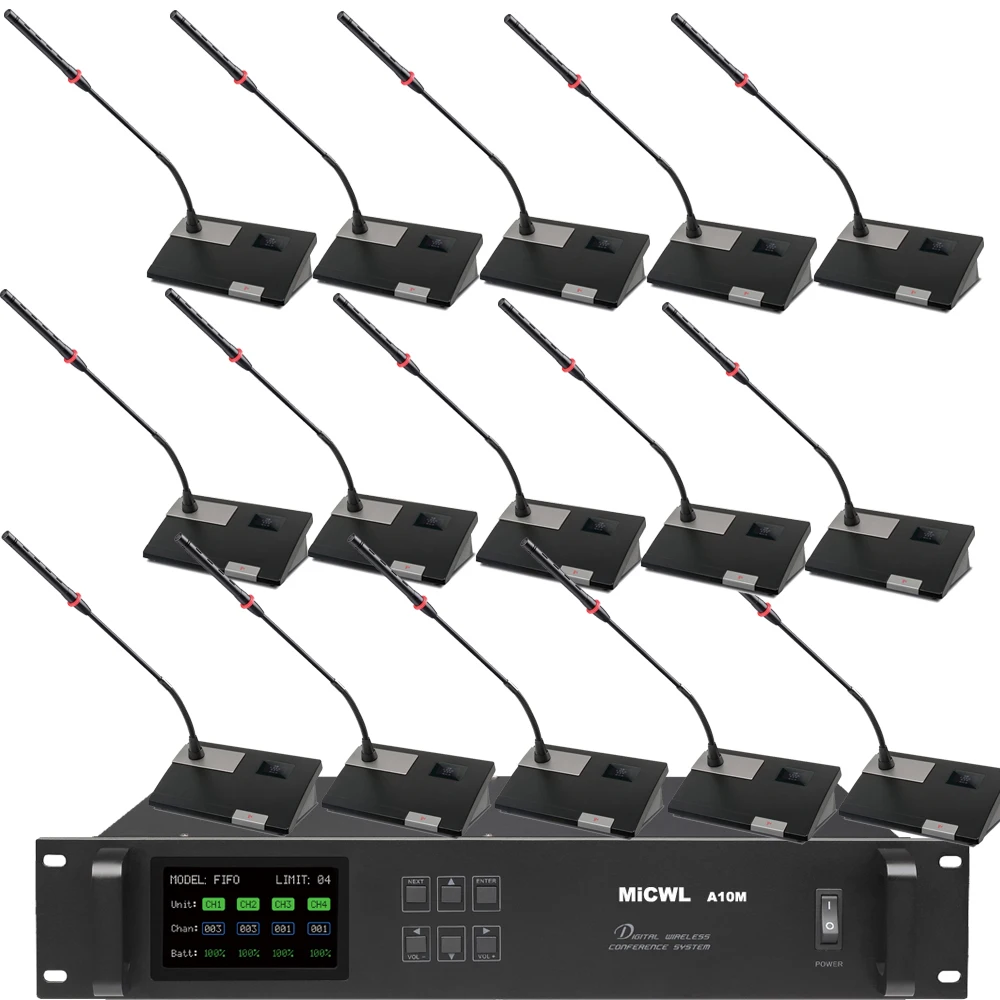 MiCWL 디지털 무선 회의 마이크 시스템, A102 모드, 20 데스크 구스넥, 2 회장 18 대표단, A10M 시리즈