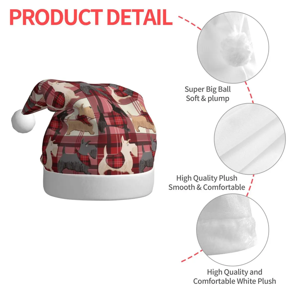 Scottish Terrier Cute Puppies Christmas Hat for Adult Men Women Gift for Animal Dog Lover Santa Hat Cap Xmas Decor Headdress