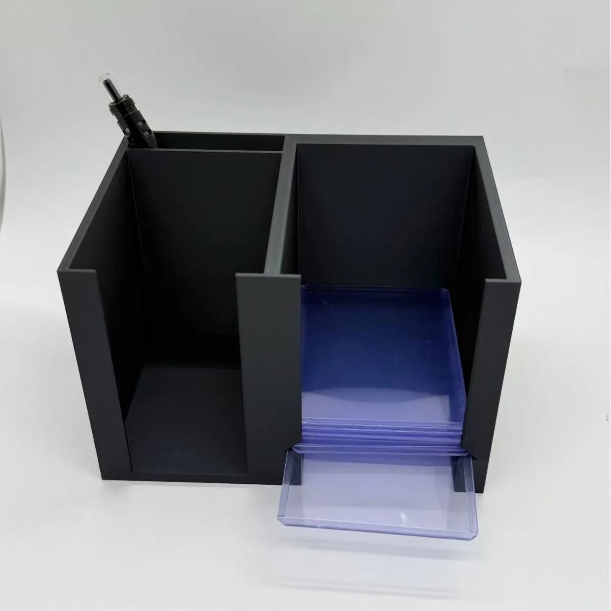 Open Top No Lid Dual Compartment Card Storage, Toploader & Penny Sleeve Dispenser, Stackable, Holds 500 Sleeves & 50 Toploaders