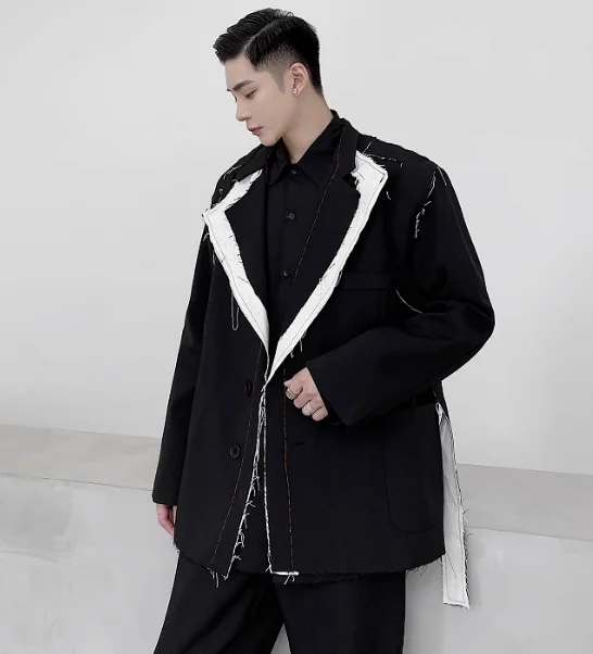 Yuerwang-Chaqueta asimétrica de retales para mujer, traje elegante de Color negro Irregular, a juego, de gran tamaño, 2021