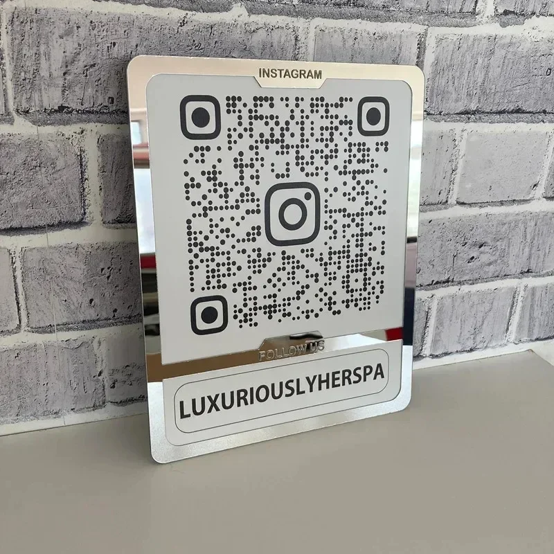 Business Social Media QR Code Mirror Sign Custom Ins Acrylic Logo Decoration Office Desk Door Sign Beauty Studio Luxury Sign