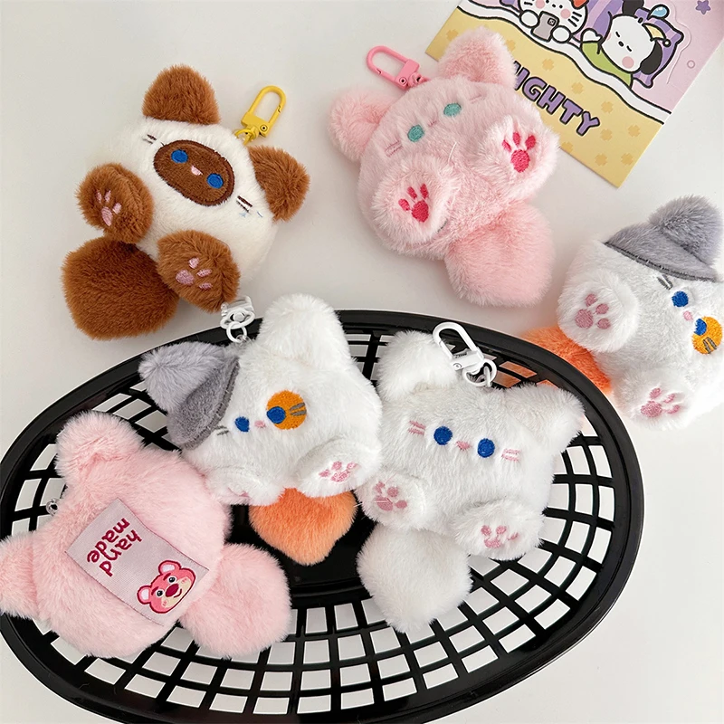 1Pcs Squeak Long Tailed Cat Plush Keychain Cute Soft Stuffed Cat Keyring Bag Ornaments Kawaii Cat Plush Doll Keyring