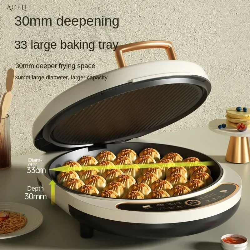 Household electric pancake pan with double-sided heating. Increases efficiency. Automatic power-off. Pancake frying machine.