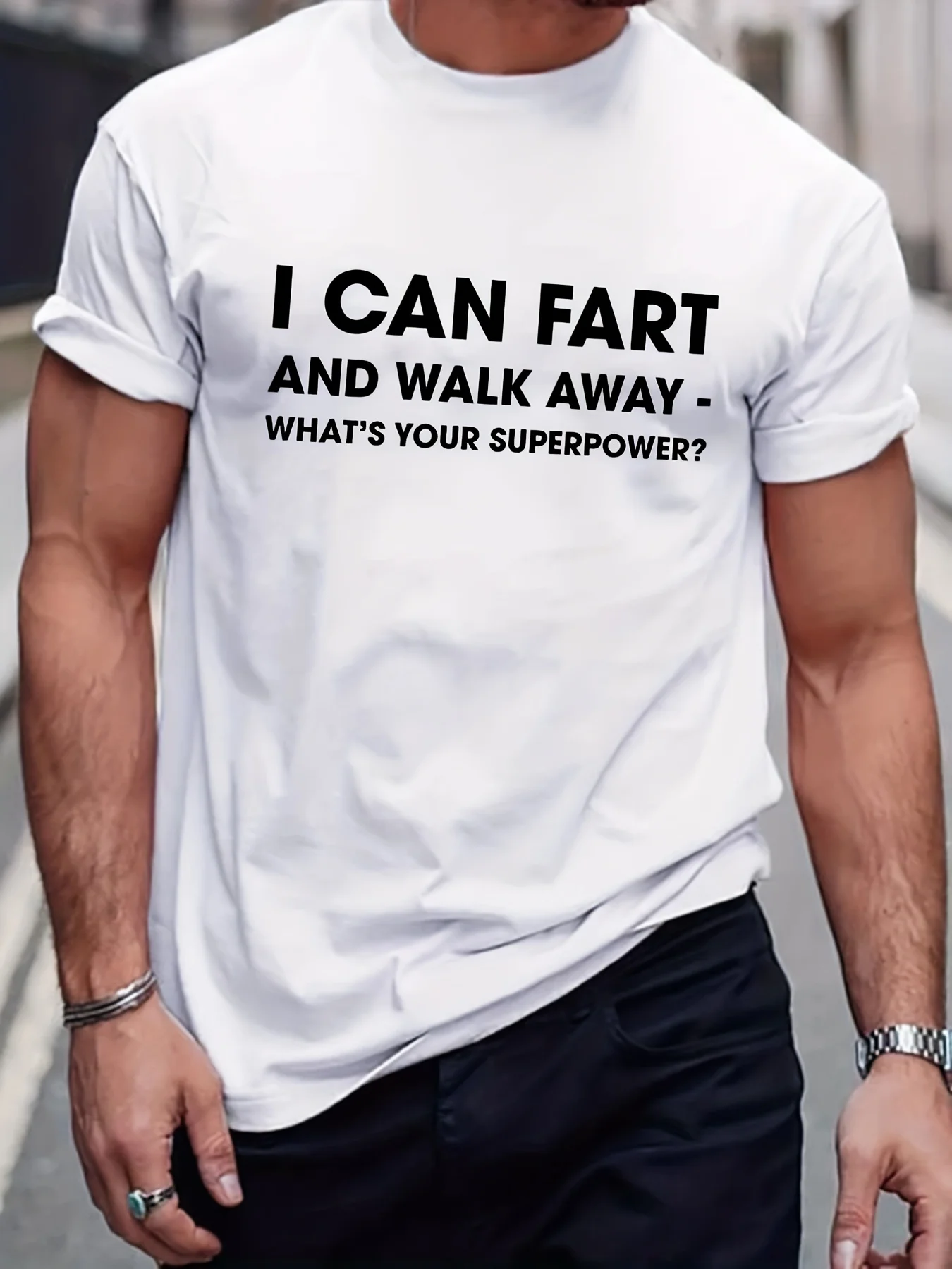 Men's "I CAN FART AND WALK AWAY" T-shirt, Crew Neck T-shirt Casual, Spring/Summer