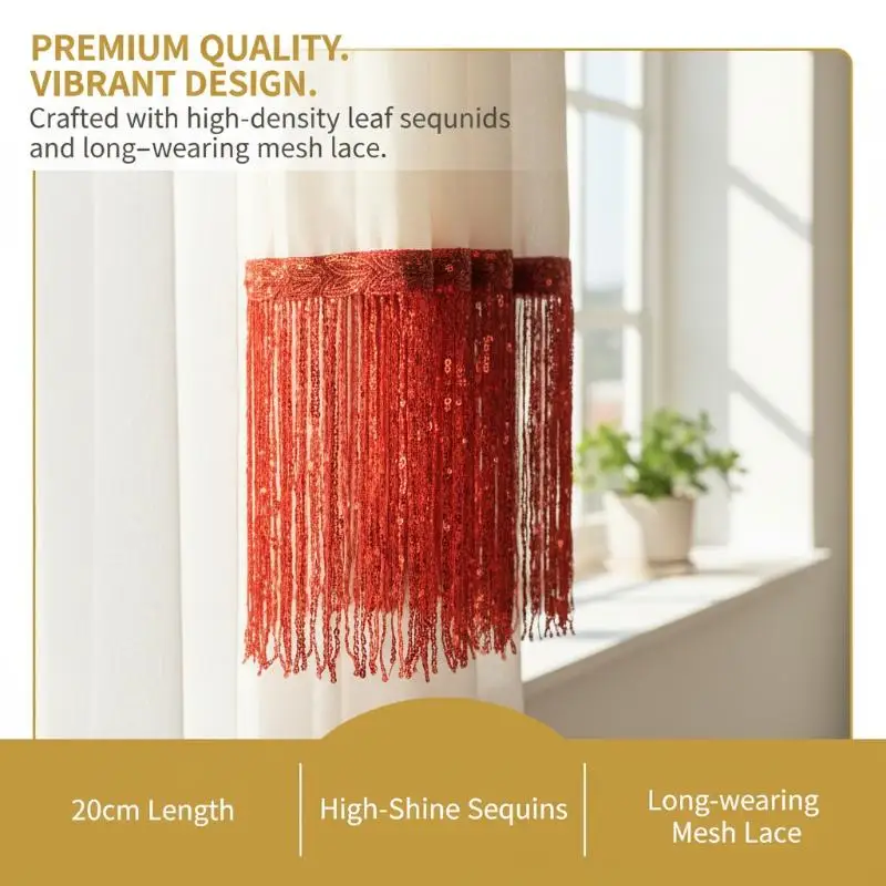 Polyester Sequin Tassel Lace Trim 5 Yards Shiny Fringe Trimming Ribbon for Gift Wrapping Decor