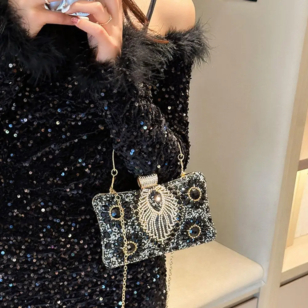 

Women Rhinestone Handbag Celebrity Star Prom Cocktail Party Banquet Purse Slim Clutch Hollow Chain Rhinestone Evening Bag