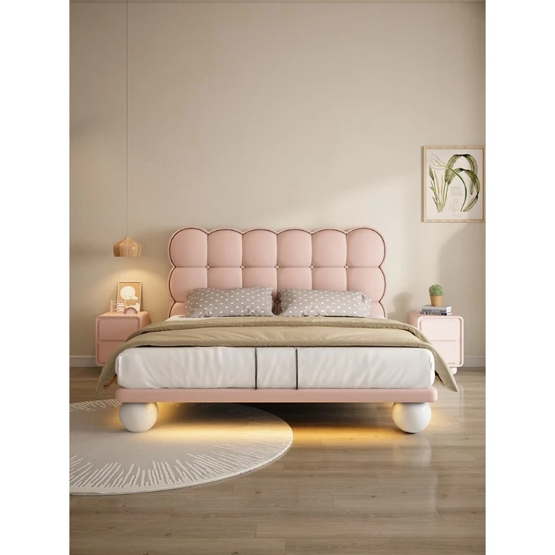 

Children's bed Modern minimalist pink biscuit bed Girl princess bed