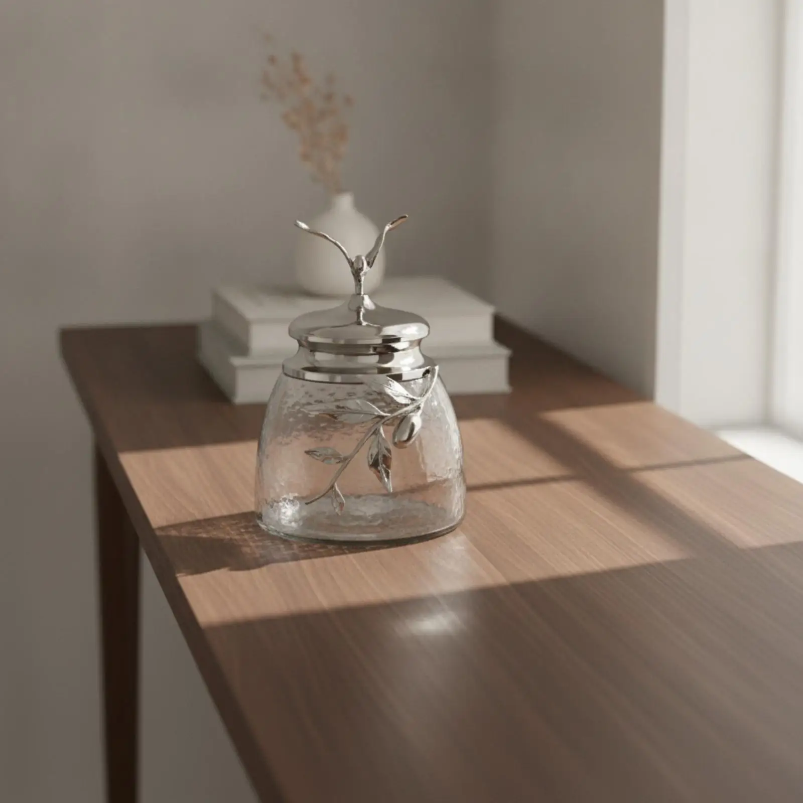 Copper Accent Glass Jar with Secure Lid for Cosmetic Cotton Swab and Bead Storage