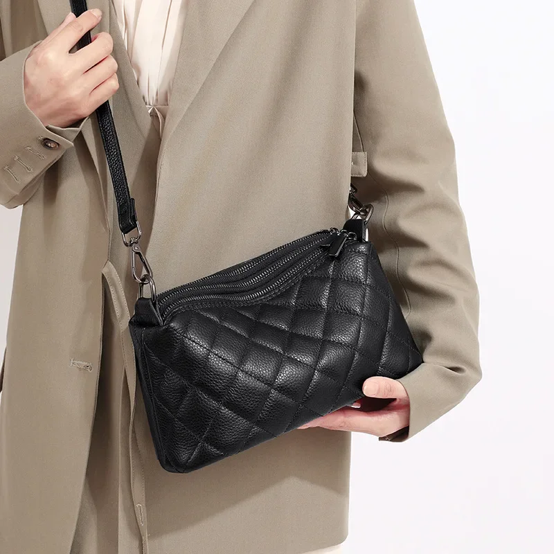 Sacs à bandoulière en cuir véritable pour femmes, sacs fourre-tout à carreaux pour femmes, sac de téléphone portable de grande capacité, sacs à main féminins de créateur, luxe