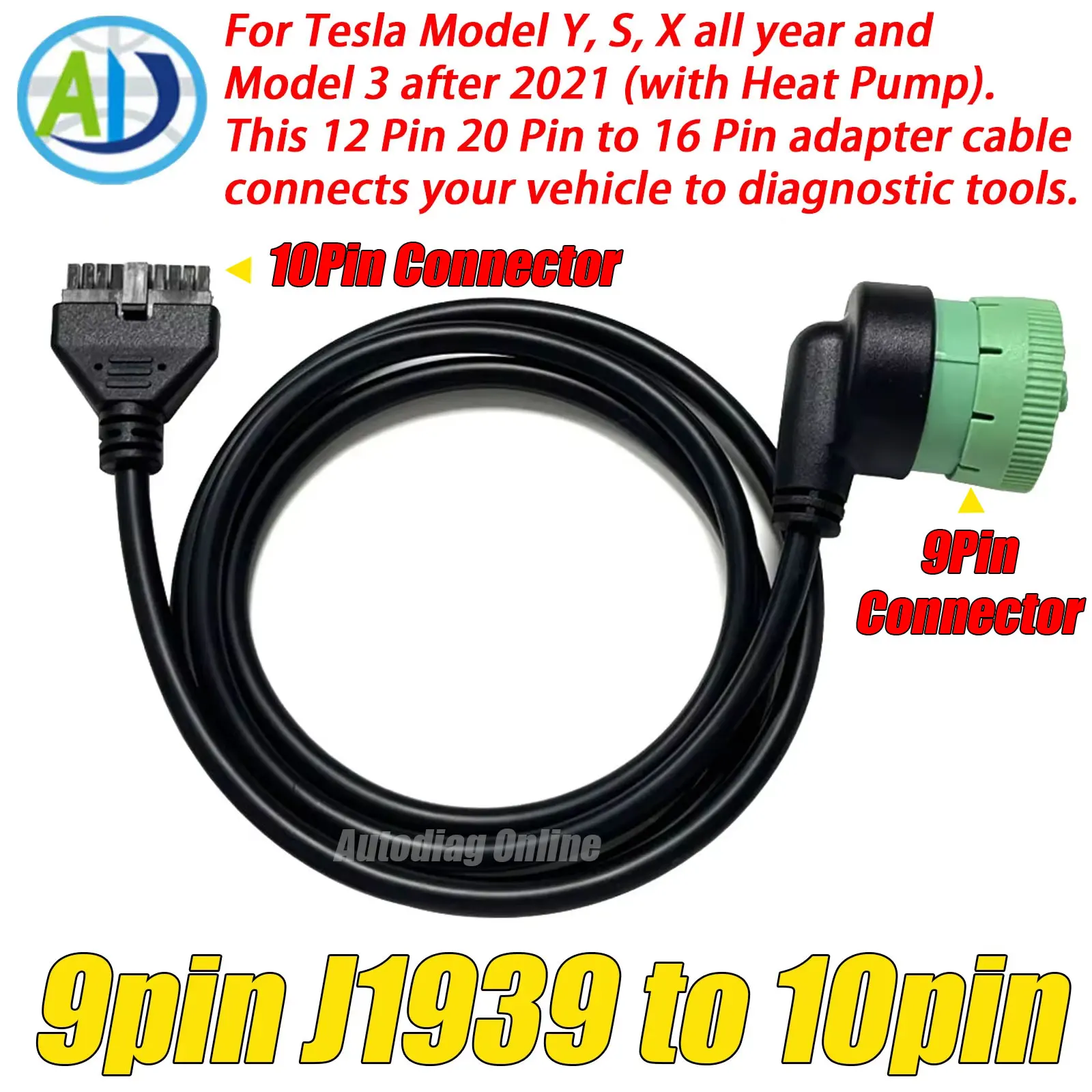 

J1939 9pin to 10pin Truck Diagnostic Adapter Cable for PT30 ELD Logbook Compliant ECM w/DOT J1939 For Truck Freighliner Kenworth
