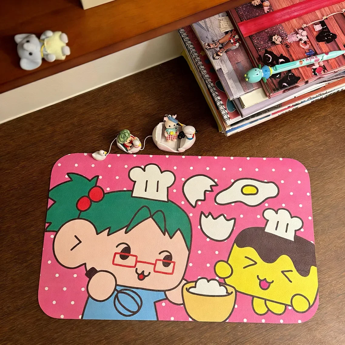 Leather Desk Pad Protector Polka Dots Japanese Anime Kawaii Mouse Pad Office Desk Mat Waterproof Non-Slip PU Desk Blotter Pad