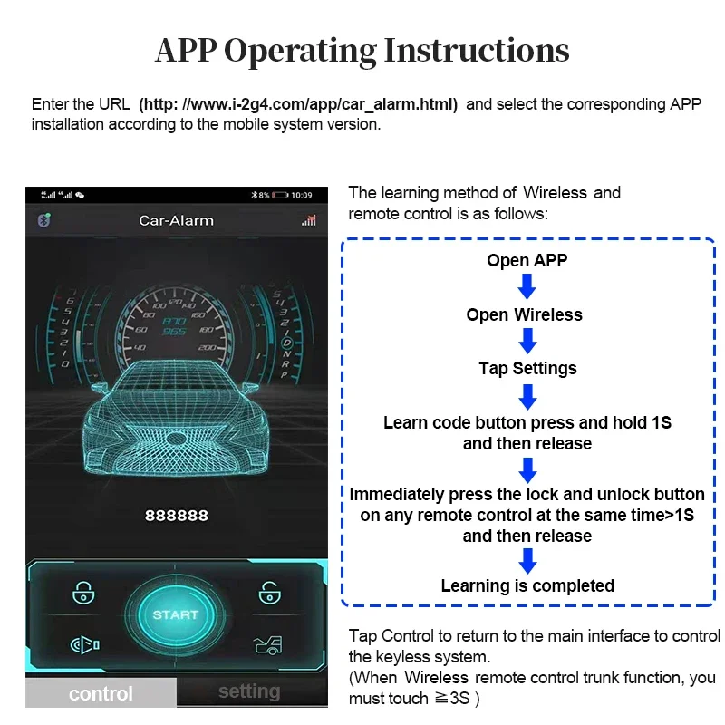 HIPPCRON 12V Auto-Fernbedienungs-Zentralverriegelungssystem Schlüsselloses Autoalarmsystem Auto-Zentralverriegelungs-Kit Fernsteuerung per App – Detail 2