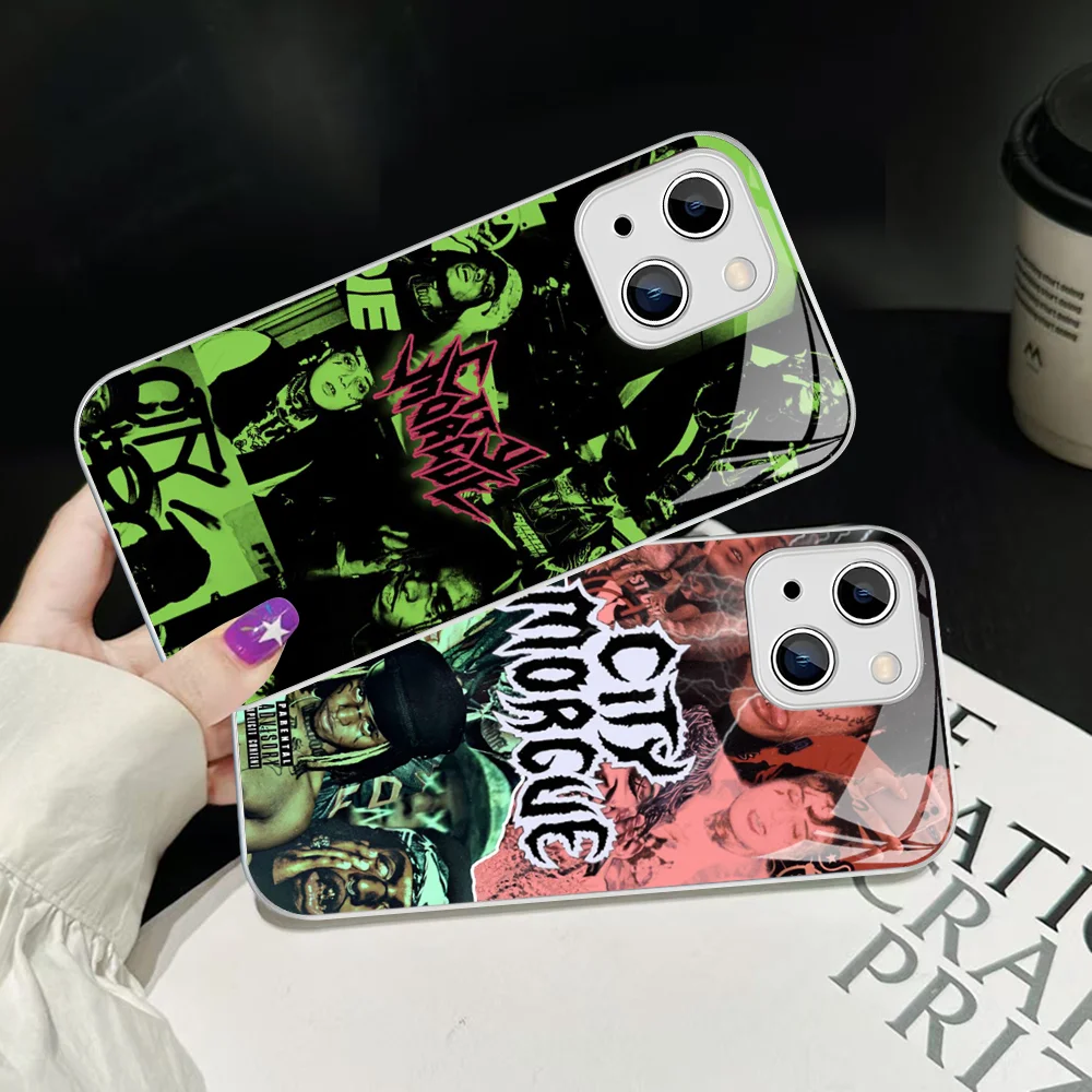 Casing ponsel c-city Morgue dilakami, pelindung kaca Tempered untuk IPhone 14 13 12 Mini 11 Pro XS Max X XR 14 Plus