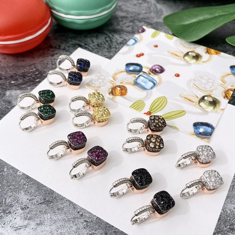 Light luxury S925 silver ear decoration with European and American ins design sense and color blocking Colorful full diamond