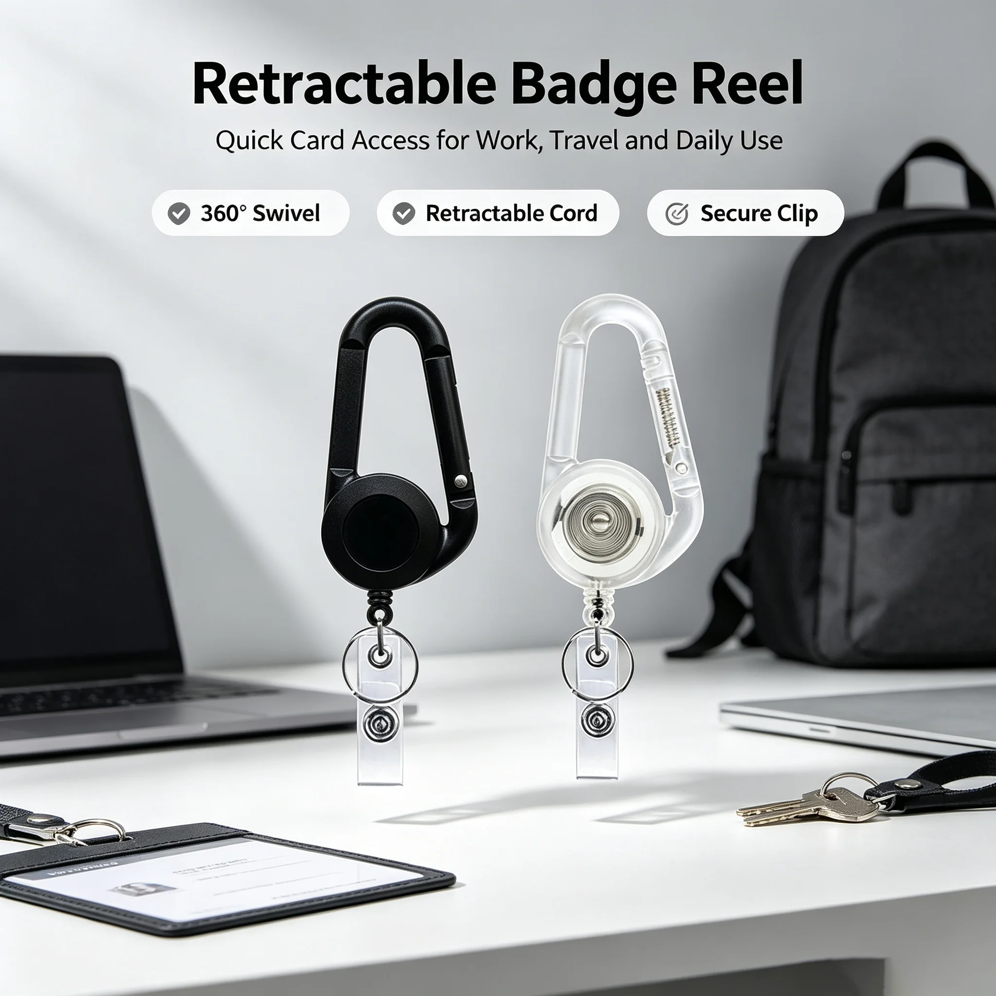Retractable Key Reel High Elastic Cord for Office Workers & Students Easy To Hang Prevent Loss