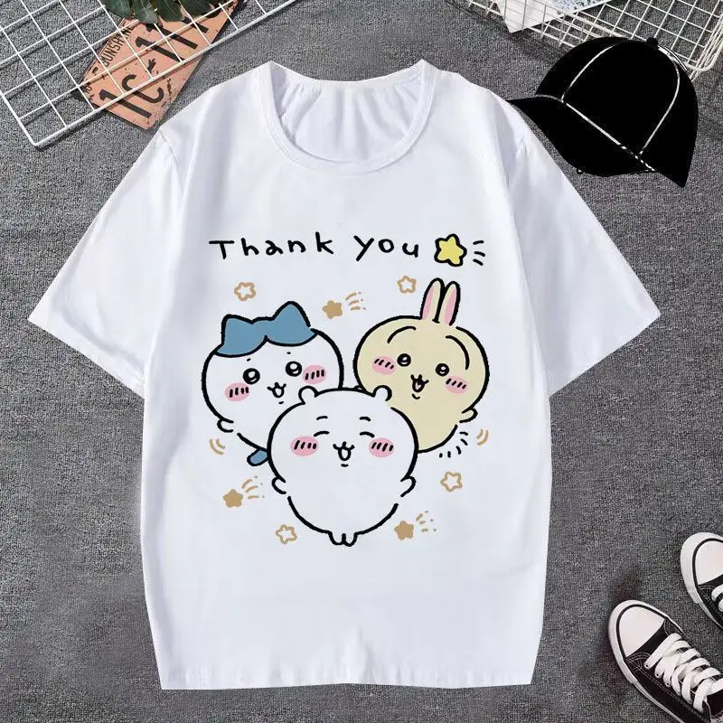 

2025 New Chiikawa Cartoon Cute Pattern Printed Short Sleeve T-shirt Casual Trendy Breathable Quick Drying Women's T-shirt Tops