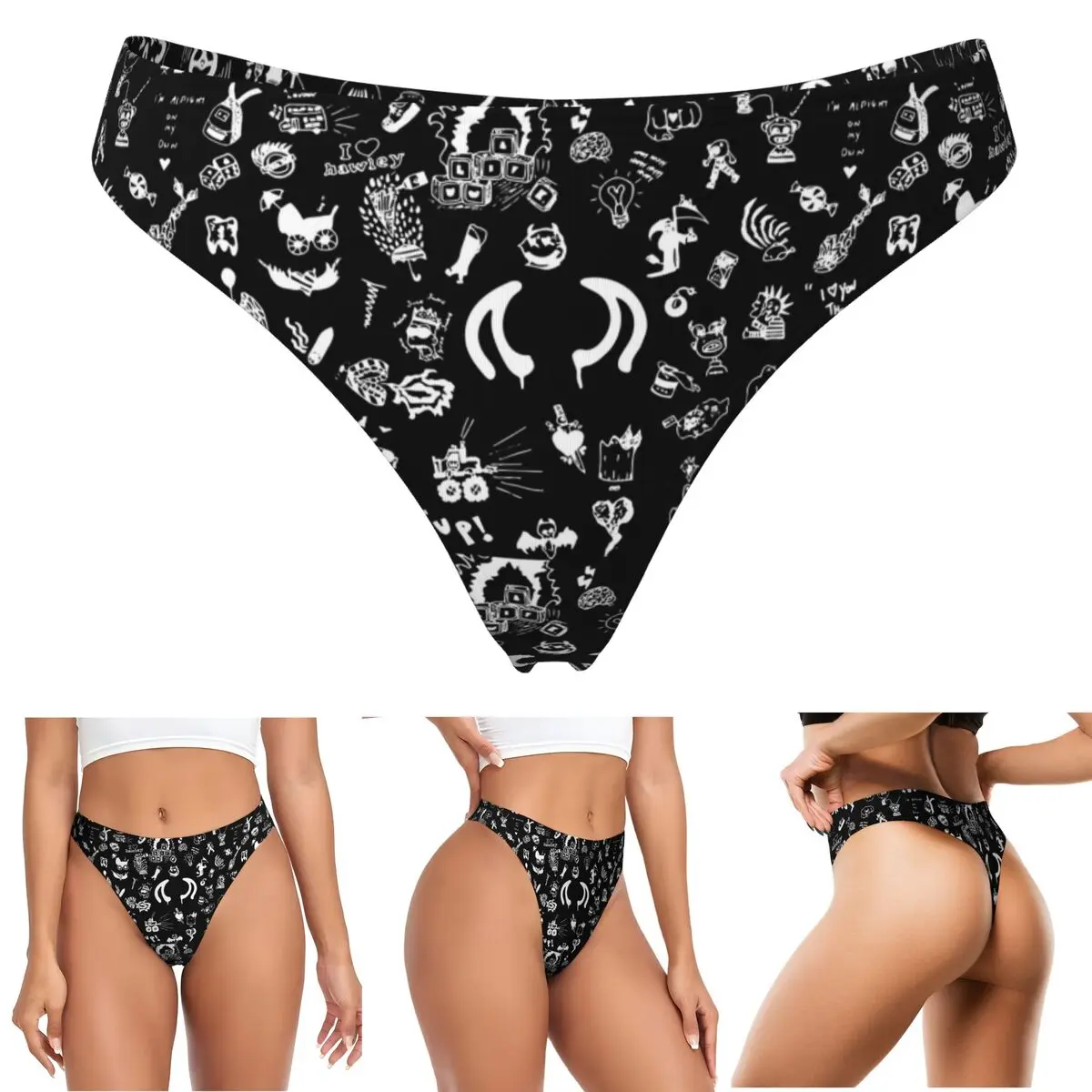 Custom Yungblud Drawings Tattoo Sheet G-string Panties Breathable Women Stretch Thongs Comfort Underwear