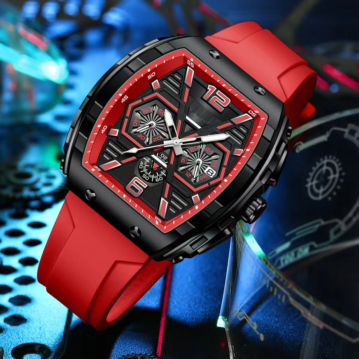 Custom Design Men's Stainless Steel Watch with Luminous Week High Quality Orologio Uomo Quartz Movement Square Alloy Case