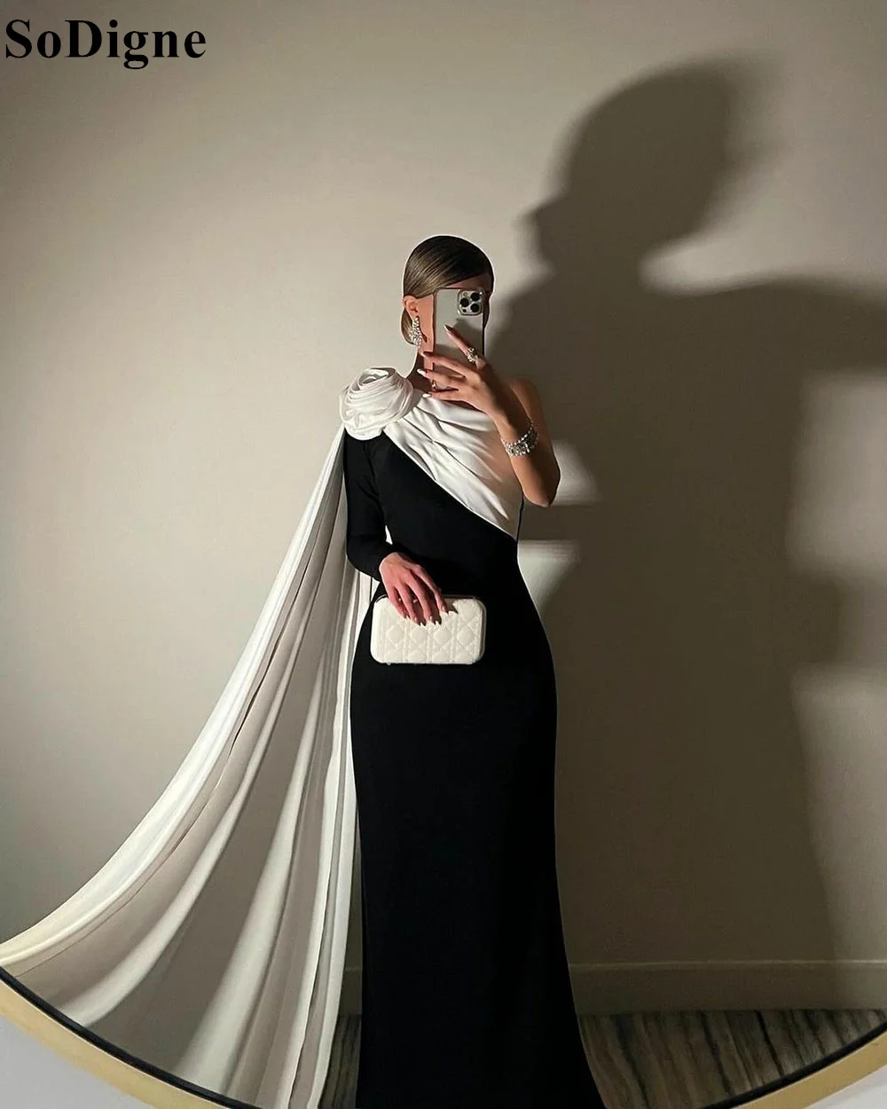 SoDigne Black and White One Shoulder Mermaid Evening Dresses 2024 Elegant Formal Occasion Prom Gown Bespoke Occasion Dress