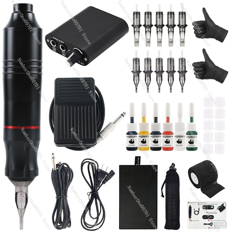 

Набор для татуировок с роторной машинкой, тату-ручка с мини-блоком питания, универсальный набор для начинающих, для самостоятельного татуирования.