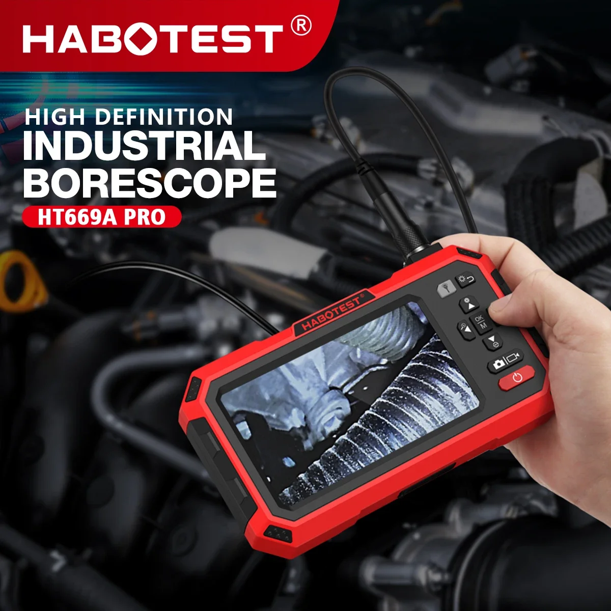 

HABOTEST HT669A PRO HD Industrial Borescope Dual Lens 5-inch LED Screen 1080P HD IP67 Waterproof 32G Storage 4000mAh Battery