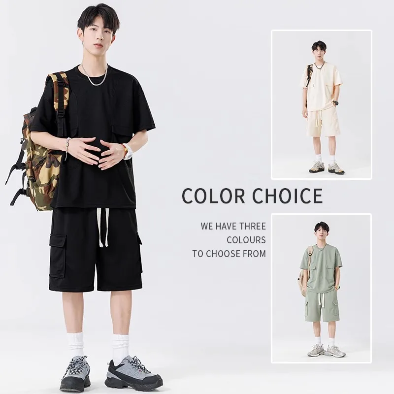 3 Colors!Sports Set Men's 2024 Summer Thin Basketball Short Sleeved Shorts Casual Two-piece Workwear T-shirt Men Clothing