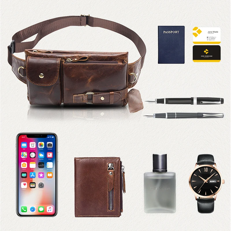 WESTAL Genuine Leather Waist Packs Men Waist Bags Fanny Pack Belt Bag Phone Bags Travel Waist Pack Male Small Waist Bag Leather