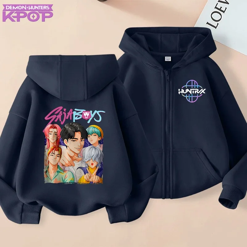 هوديي KPop شيطان الصيادين الأطفال بلايز سستة نمط معطف الفتيان الفتيات السود الوردي ملابس الأطفال مناسبة سن 3-12 البلوز