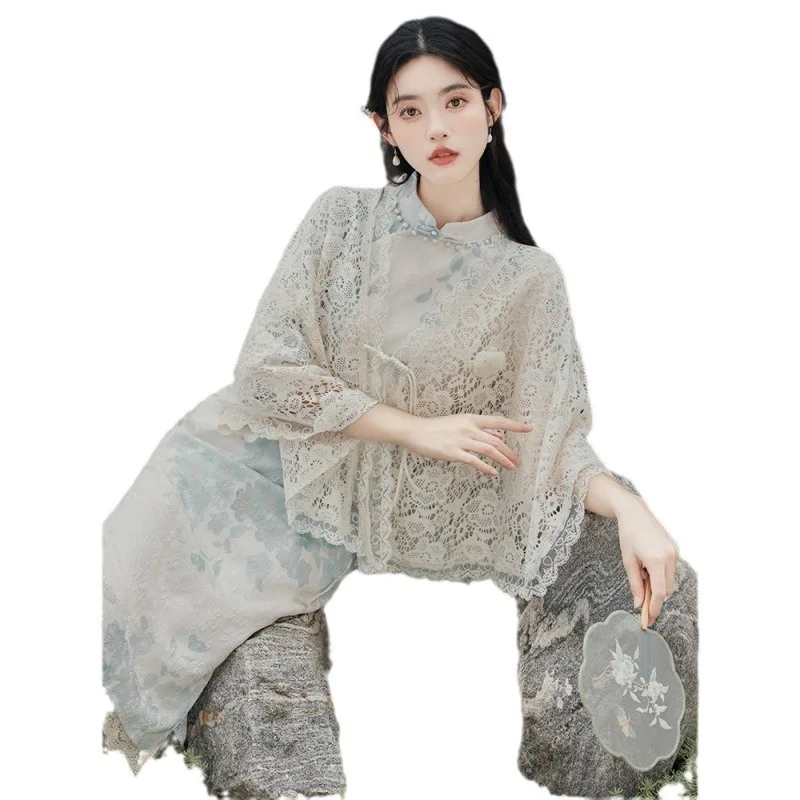 

New Chinese-style young national style temperament inverted large-sleeved improved cheongsam women's dress two-piece set