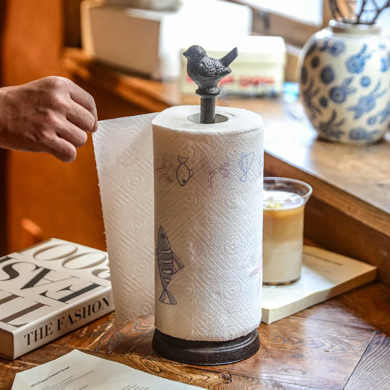 Vintage Cast Iron Craft Bird Tissue Holder Kitchen Paper Towel Holder Desktop Decoration Storage Rack Bathroom Accessories