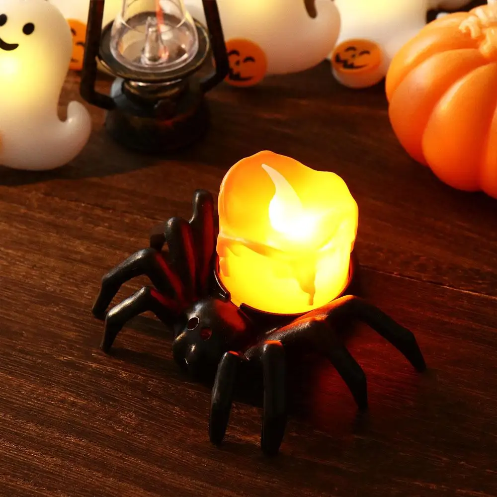 Bougie LED Araignée Brillante pour Halloween, Petite Veilleuse, Citrouille Araignée Noire, Électronique