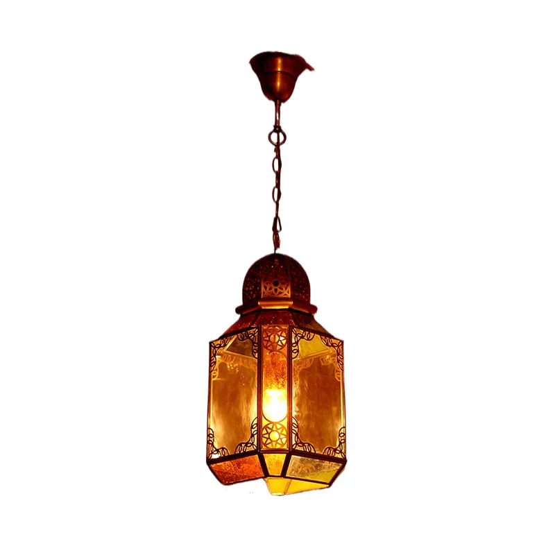 

Arabian full copper hollow carved solder chandelier Moroccan Mediterranean colored copper lamp
