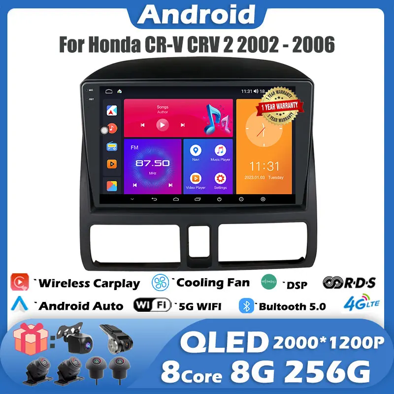 

IPS/QLED 9 Inch Android 14 For Honda CR V2 CRV 2001-2006 DSP Car Radio Video 4G+wifi Player MultimediaGPS Navigation Stereo Auto