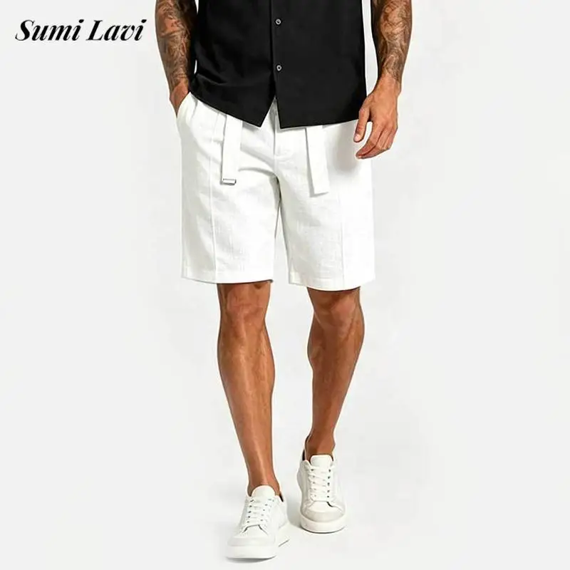 Outdoor Casual Mens Loose Shorts 2026 Spring Summer Fashion Solid Color Pleated Shorts Vintage Men Lace-up Straight Shorts