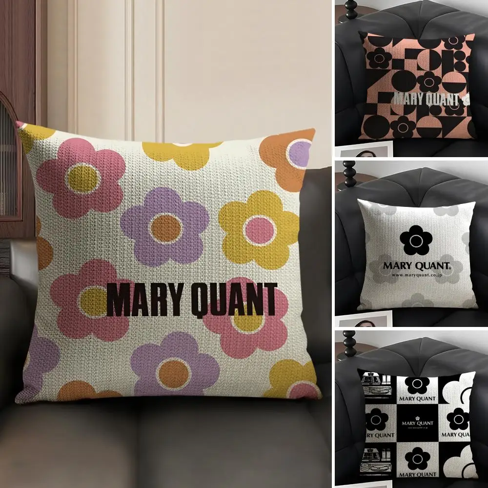 M-Mary Q-Quant Brand Cushion Cover Natural Linen Organic Fabric Double-Sided Printing Sofa Home Decor Gift Pillow Case