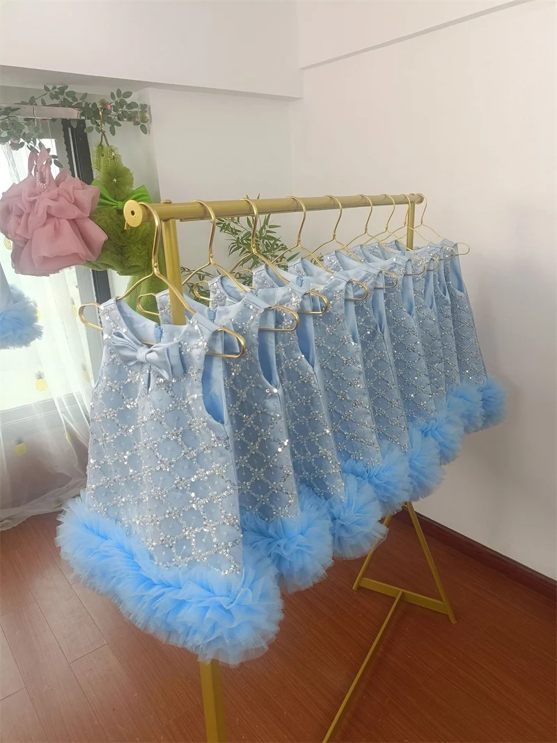 ベビーキッズプリンセスチュールスパンコールティアードフラワーガールドレス子供初聖体ドレスボールガウンウェディングパーティードレス誕生日