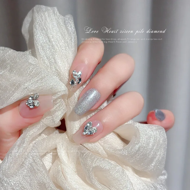 5Pcs Heart Zircon Nail Rhinestones, teardrop heart spliced charms for press-on nails trendy manicure decor accessories
