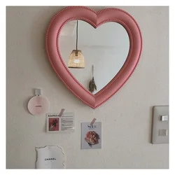 Ins Korean Love Heart Cosmetic Mirror Wall Hanging Dormitory Dressing Pink White Mirror Living Room Decorative Mirrors For Girls