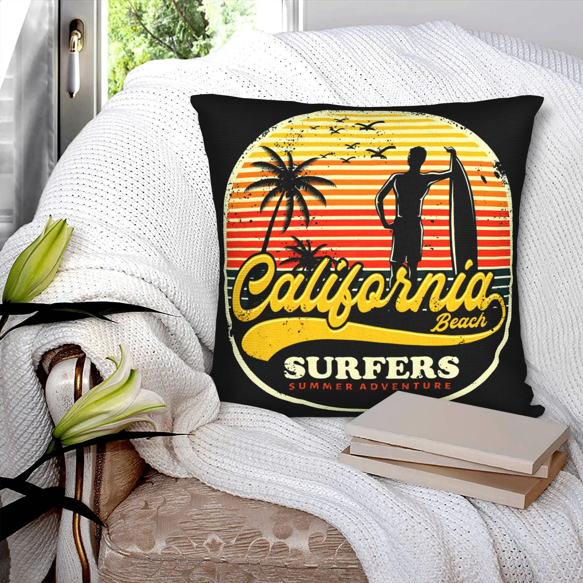 California Surfer Pillow Case 45x45cm Home Decor Nordic Summer Beach Surfing Cushions for Sofa Square Pillowcase