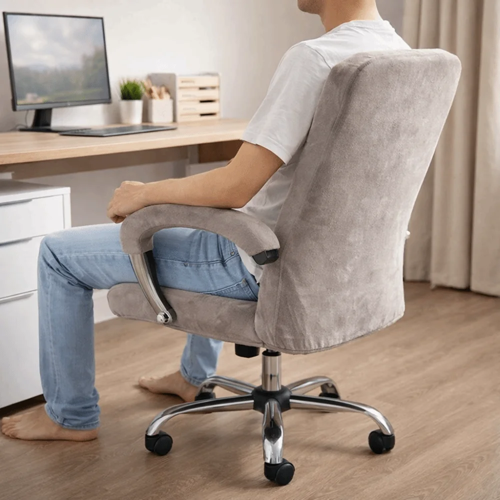 Stretch Elastic Office Chair Cover Solid Color Thickened Velvet Chair Cover Washable Removable Computer Chair Cover Gaming Chair