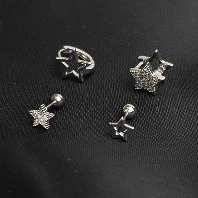 Personality Rhinestones Earrings For Women Men Punk Star Earring Piercing Ear Studs Couples Fashion Jewelry