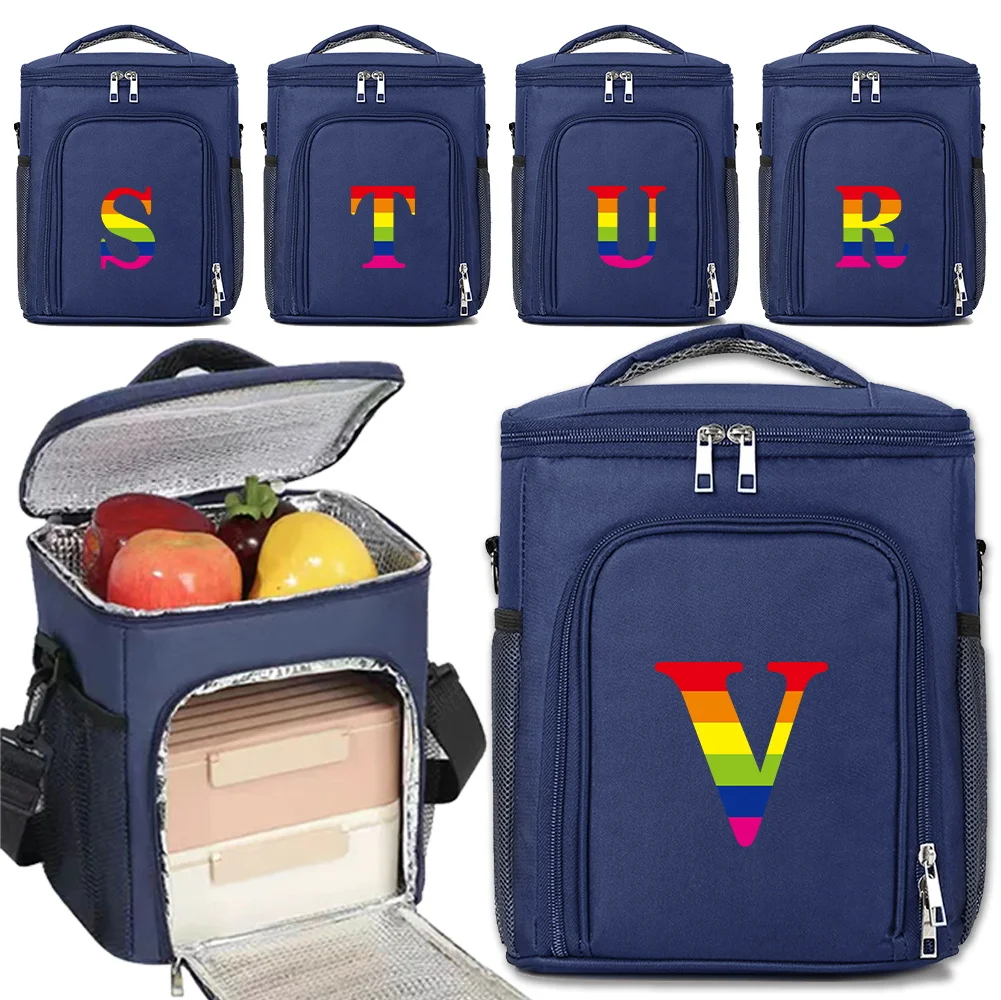 Insulated Lunch Box Bags Fashion Shoulder Storage Bag Large Capacity Waterproof Organizer Boxes for Men and Women Rainbow Series