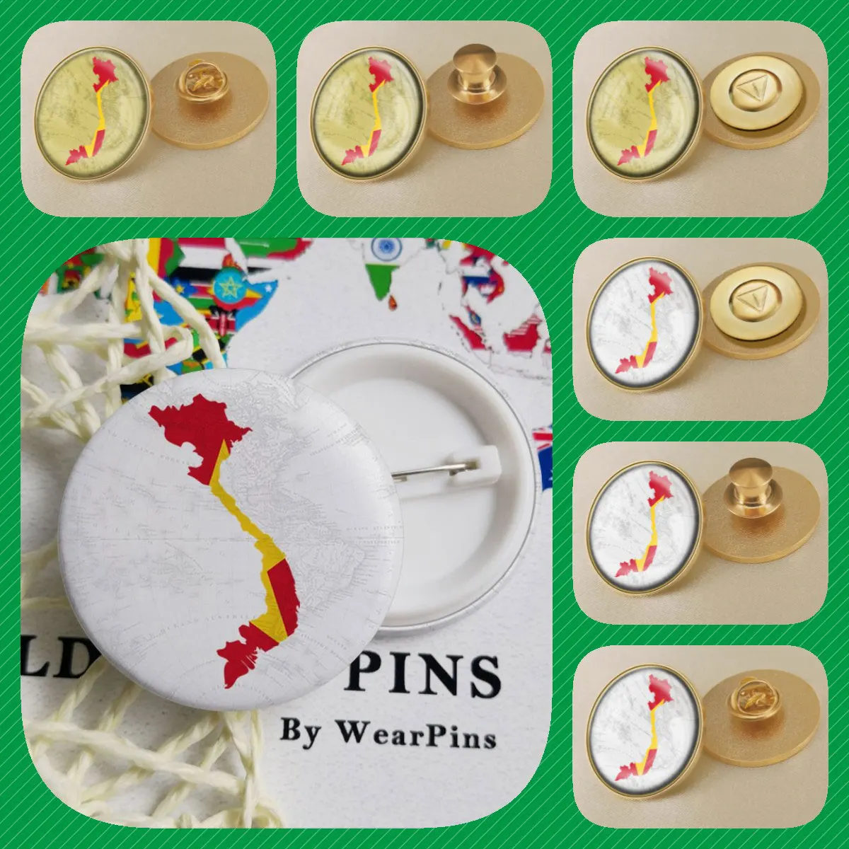 Vietnam Flag National Emblem Brooches Badges Lapel Pins