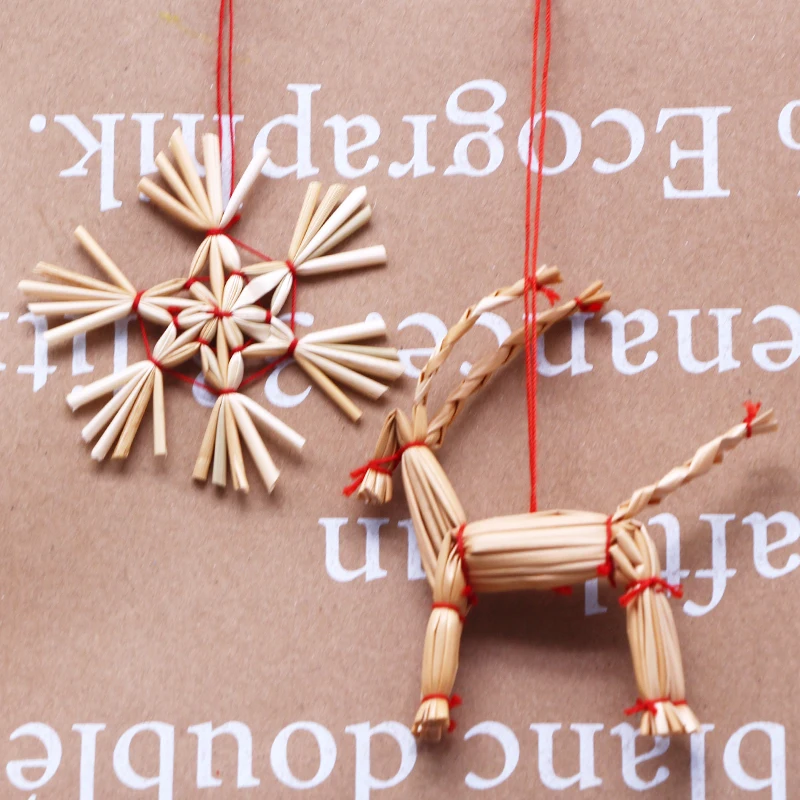 6pcs Christmas Straw Crafts Party Decoration Miniature Scene Xmas Tree Decorations Doll House