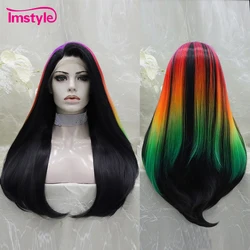 Imstyle Black Wig Colorful Synthetic Lace Front Wig Long Straight Wigs For Women Cosplay Wig Heat Resistant Fiber